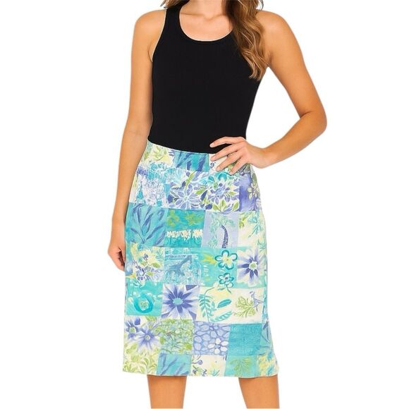 ELCC Vintage Floral Patchwork Skort - Blue and Green 1X - Picture 1 of 8